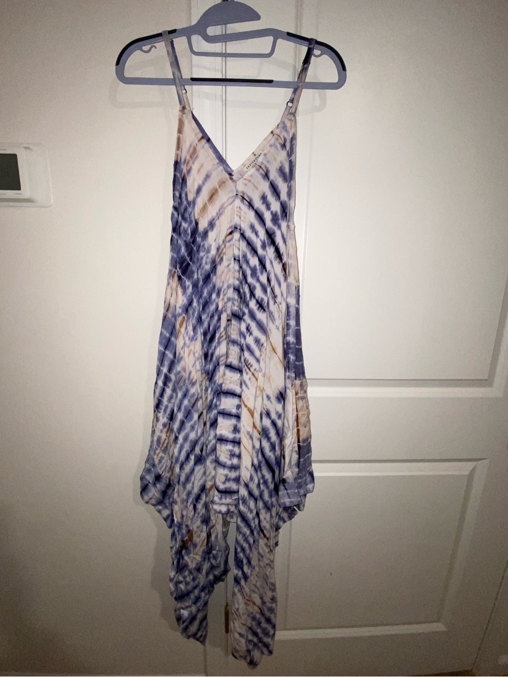 Earthbound Trading Co.  Tie-Dye V-Neck Jumpsuit in Blue and Cream